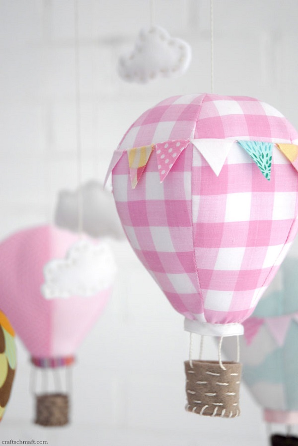 Pink and white plaid air balloon mobile