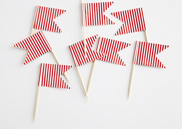 Red and white striped toothpick flags