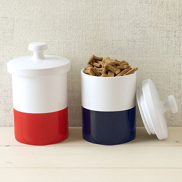 Red, white and blue pet jars