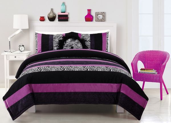 Regal purple added to black and white striped pattern