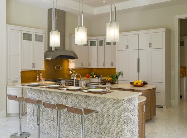 Pendant lights over breakfast bar