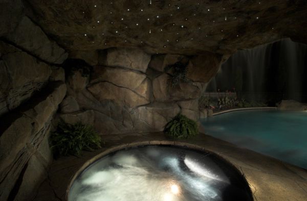 Roof of the artificial pool cave sparkles with fiber optic lights - Indoor stars!