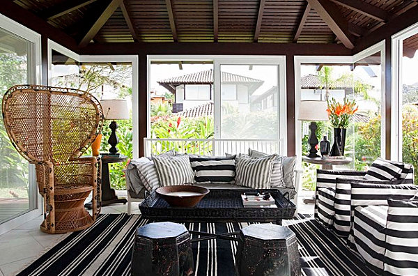 Sunroom with striped decor