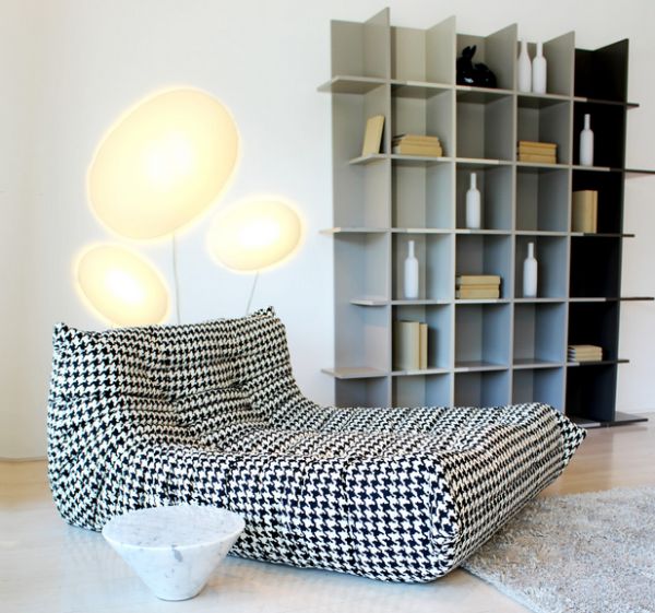 Togo lounge in interesting print for an eclectic living space