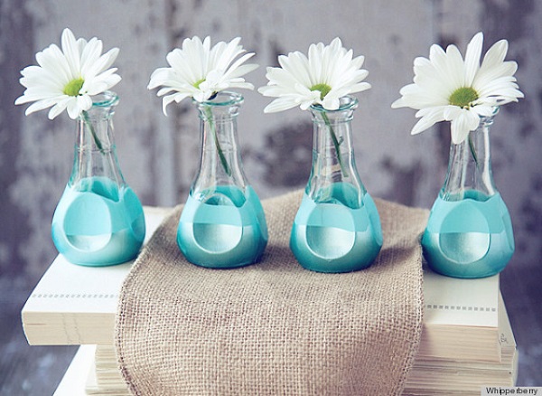 Turquoise paint dipped glass vase