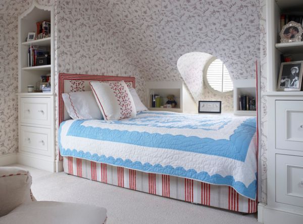 Use wallpaper even for the sloped attic roof to create visual uniformity