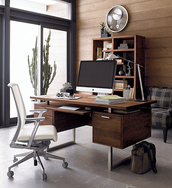 Walnut desk with keyboard or laptop storage