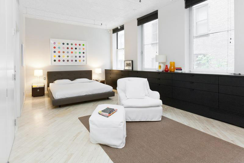 black and white bedroom in soho