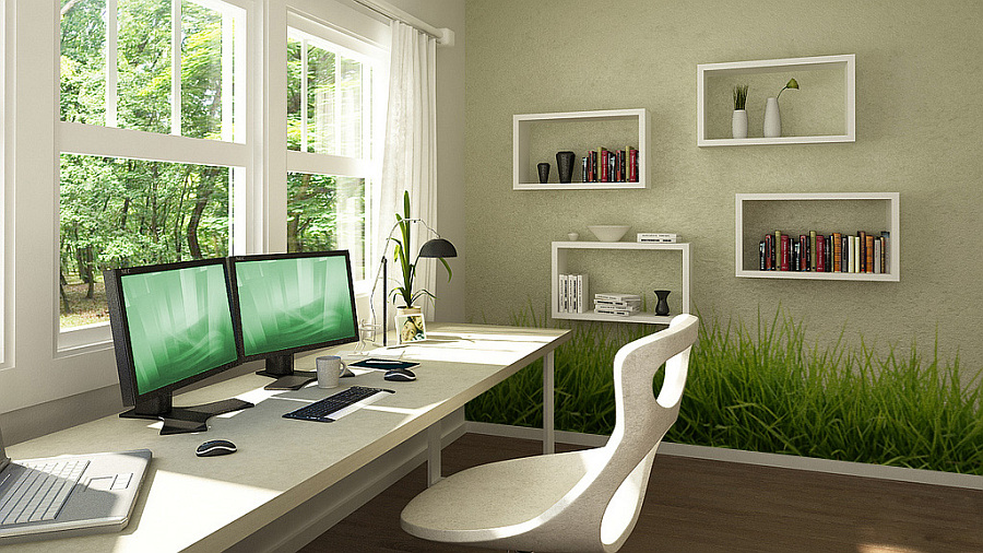 home office green grassy wall stickers