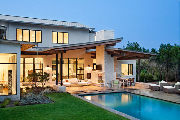 modern architecture and pool