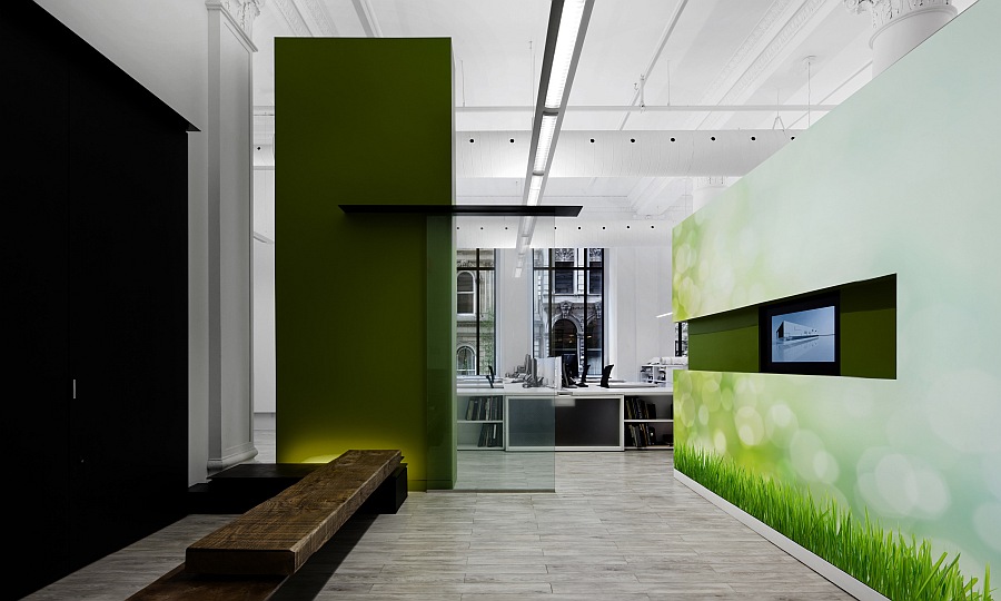 ultra modern office with grass wall murals