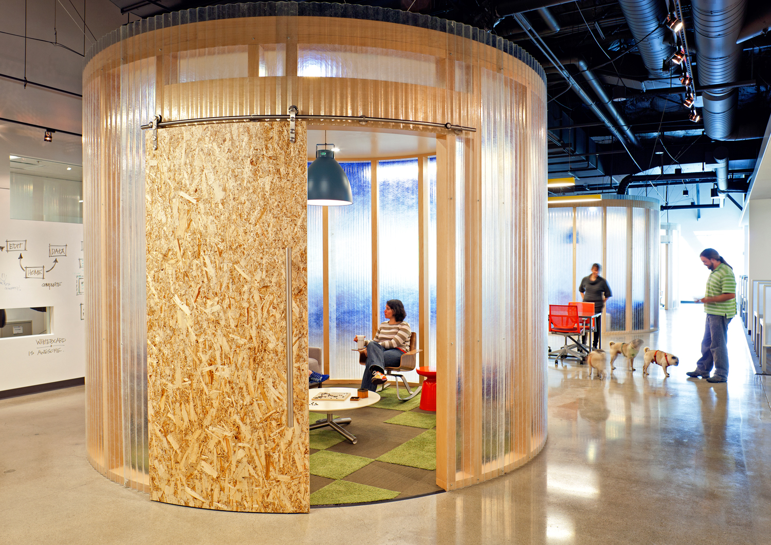 Translucent material provides privacy in this conference room