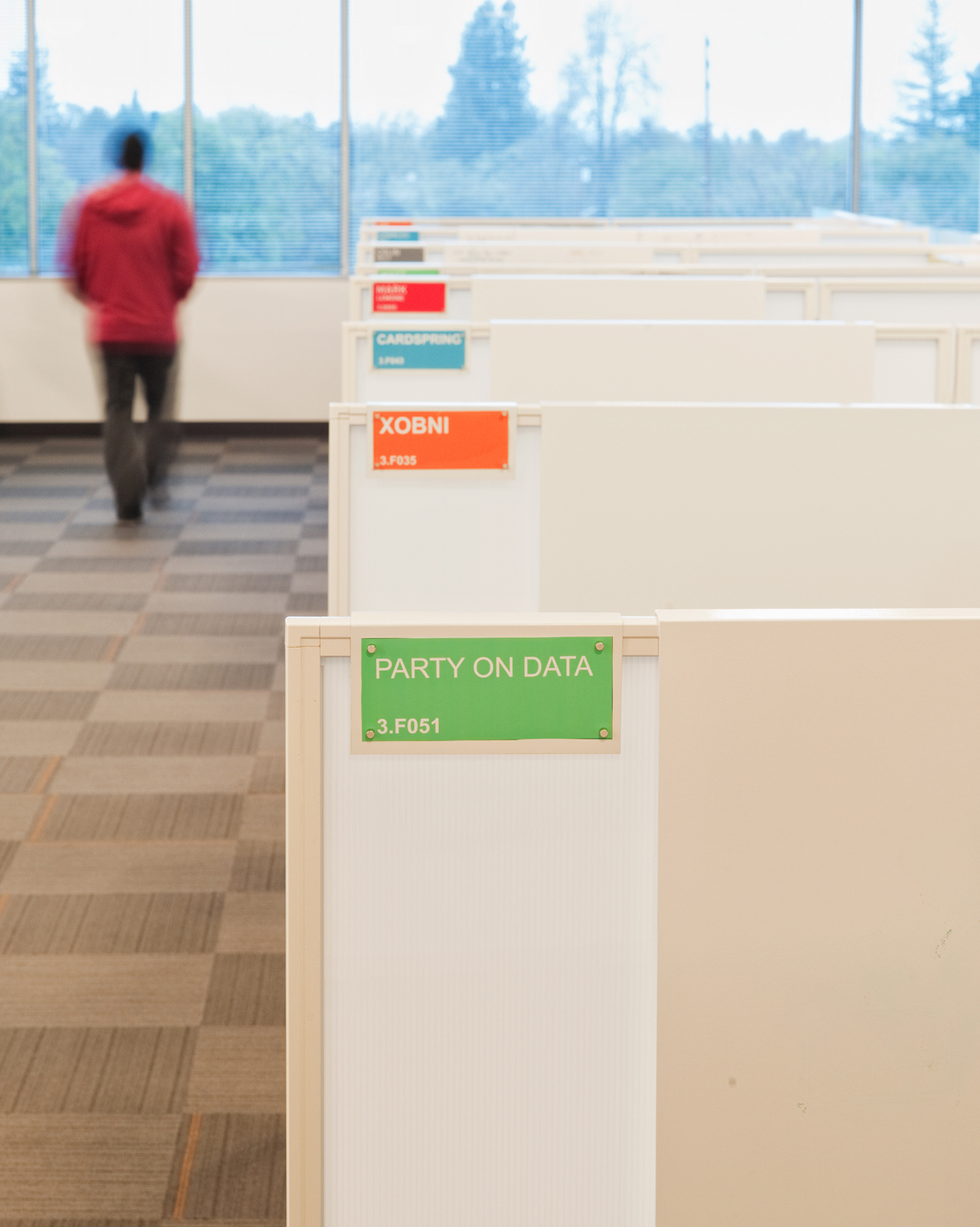 Cubes with colorful names march down toward a picturesque view