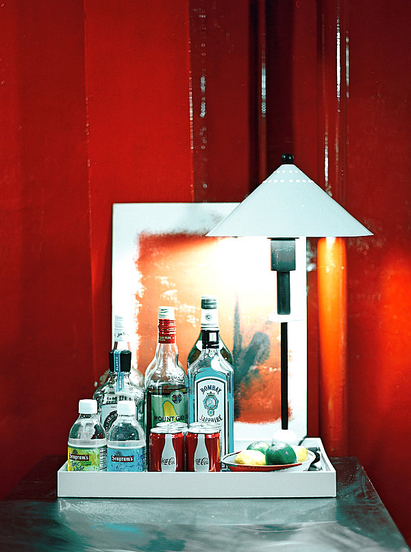 Bar essentials on a lacquered tray