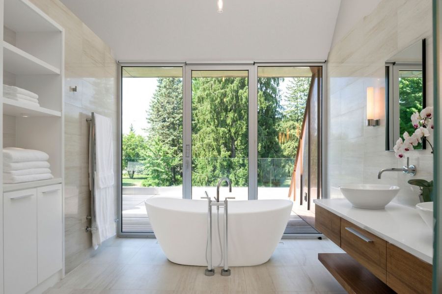 Bathroom with a view of the world outside