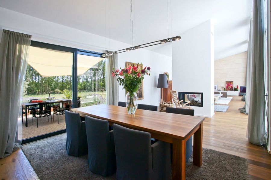 Beautiful dining area with wooden table