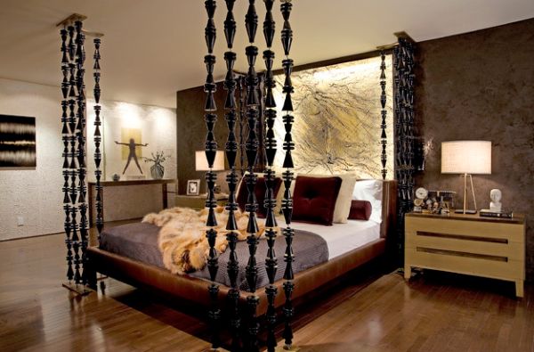 Beautiful spindles create the image of a four-poster using a platform bed