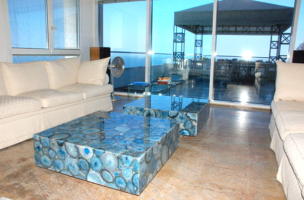 Blue agate coffee table in a modern space