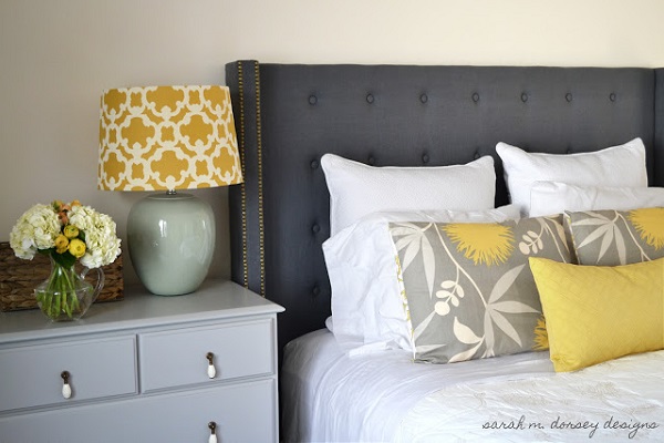 Blue tufted headboard DIY