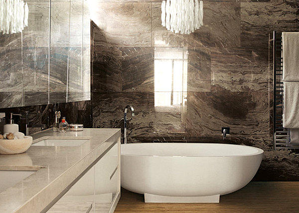 Brown marble bathroom tile