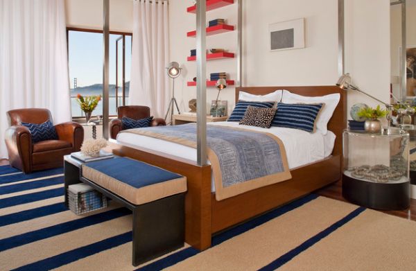 Colors in the bedroom bring in the nautical vibe