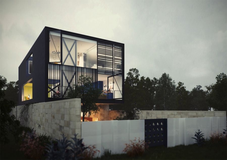 Conceptualized street view of the glass box house