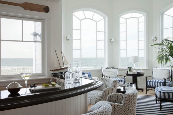 Contemporary family room in white and blue