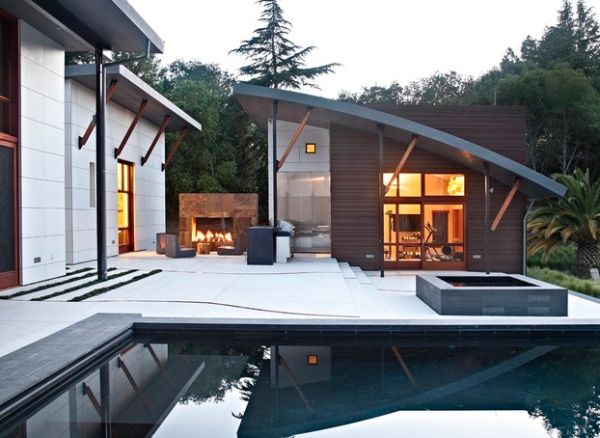 Contrasting hues of the pool and the deck