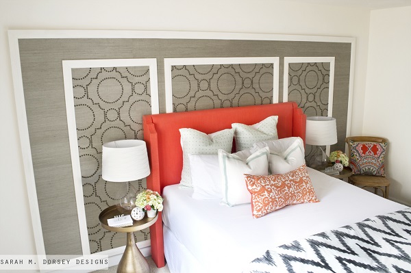 Coral upholstered headboard with arms