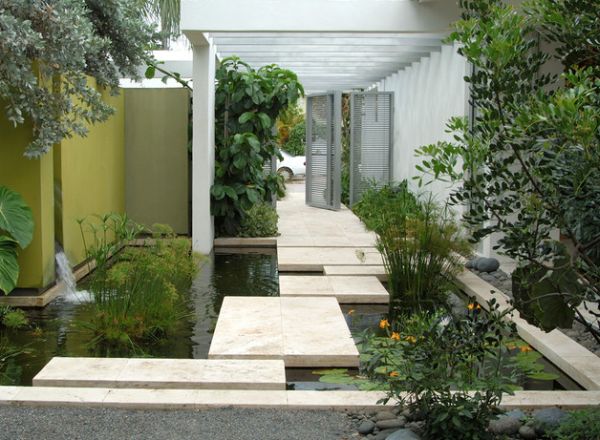 Create a beautiful entry way using the koi pond