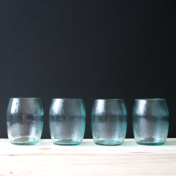 Drinking glasses made from mini juice bottles