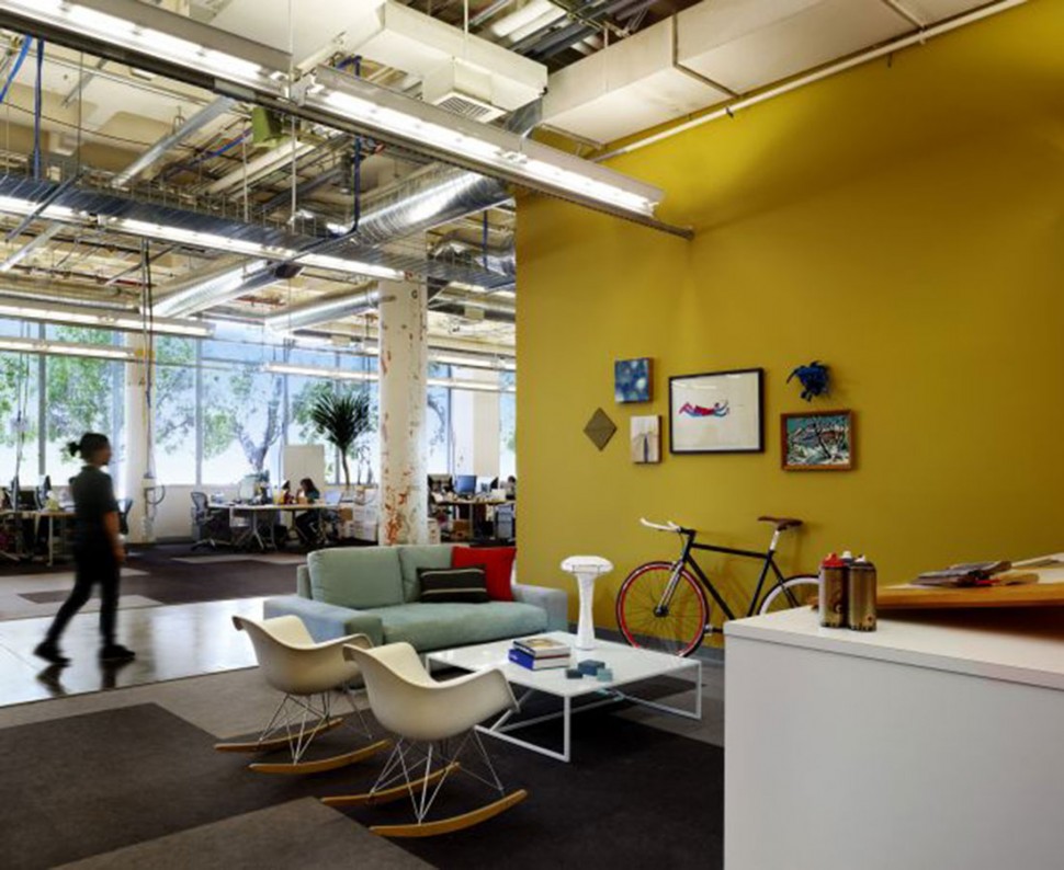 Bright yellow wall is a perfect backdrop for this office via bs2h