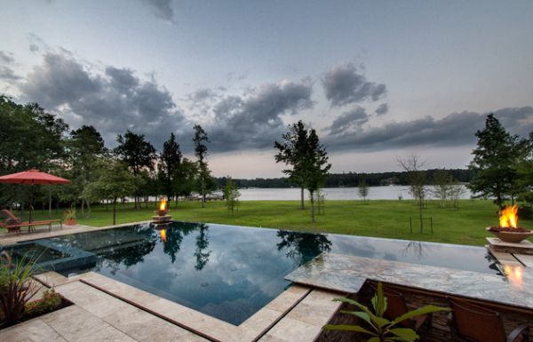 Firepits next to the pool add some spice to the outdoors!