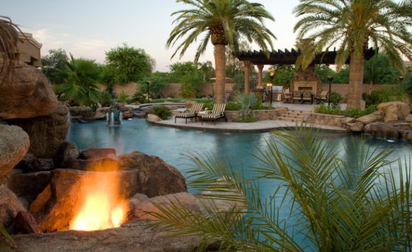 Fireplace and pool seem to exude a natural vibe