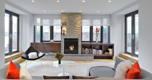 Gorgeous fireplace warms up the modern interiors