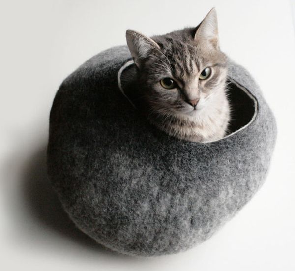 Gray Stone Hand Felted Wool Cat Bed - Hello Kitty!