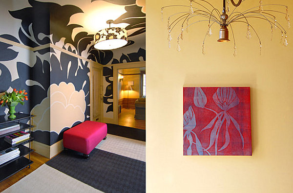 Hand-painted wall mural in a crisp interior