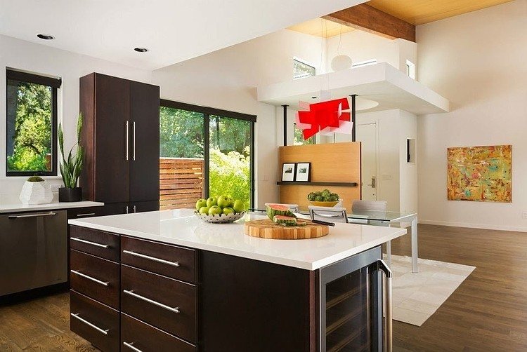 Kitchen island inside the contemporary Portland residence