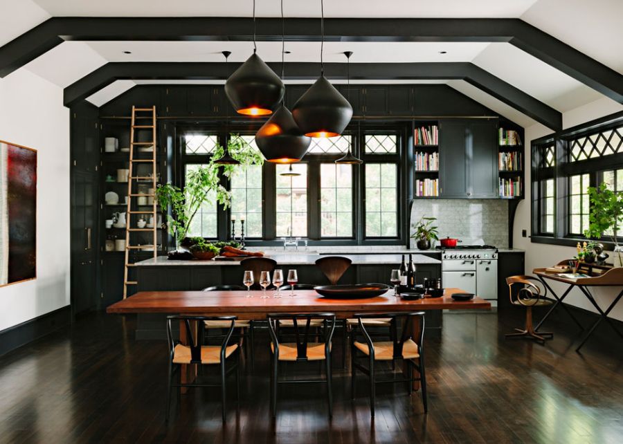 Large dining space in the renovated home