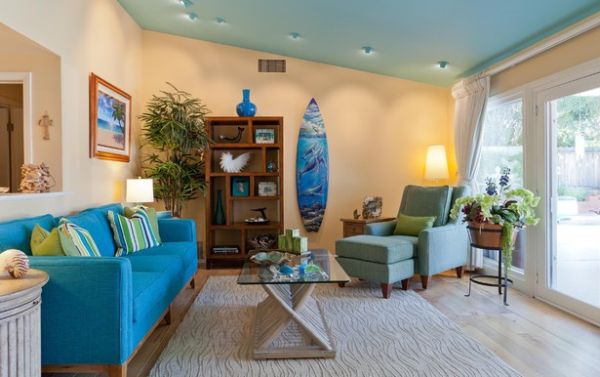 Living room with colors of the ocean