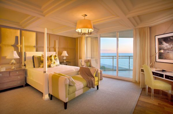 Lovely bedroom in cream and lime green with a gorgeous four-poster bed