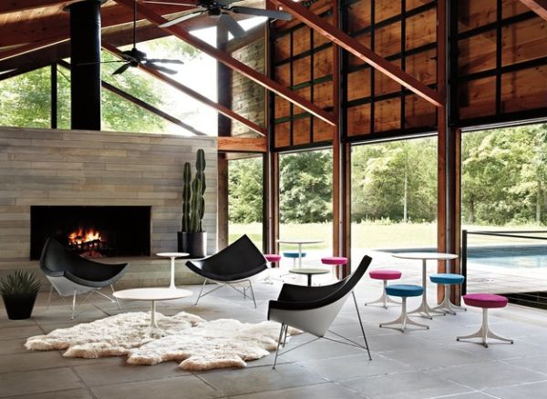 Lovely family room with Nelson Pedestal Tables and Coconut Chairs