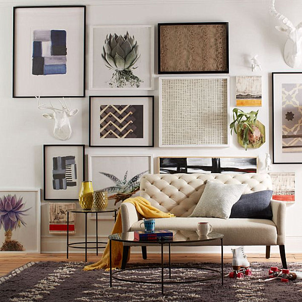 Mirrored coffee table in an eclectic living space