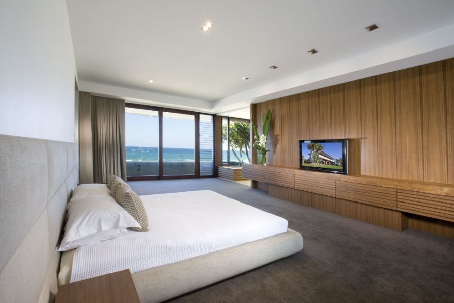 Modern bedroom with ocean views