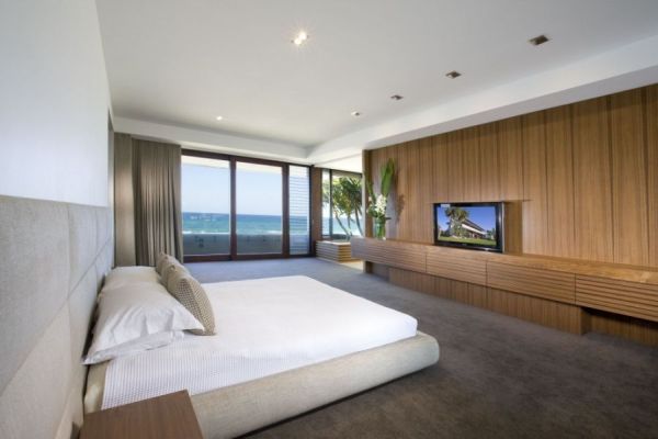 Modern bedroom with ocean views
