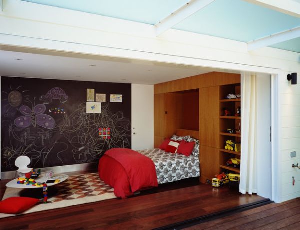 Murphy Bed wall unit provides ample storage space in the kids' bedroom