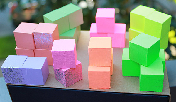 Pastel and neon wooden blocks