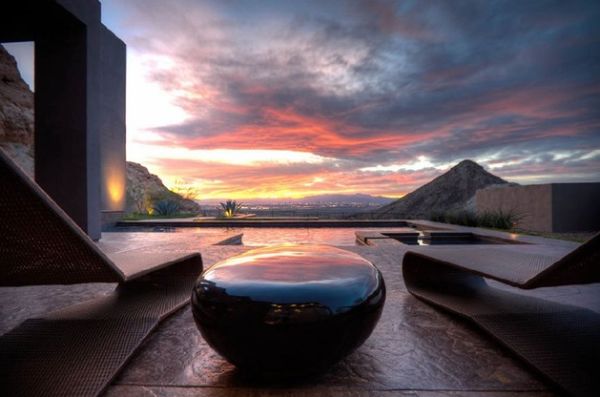 Patio with an incredible view and the sleek River Stone Table - A scene from Star Trek