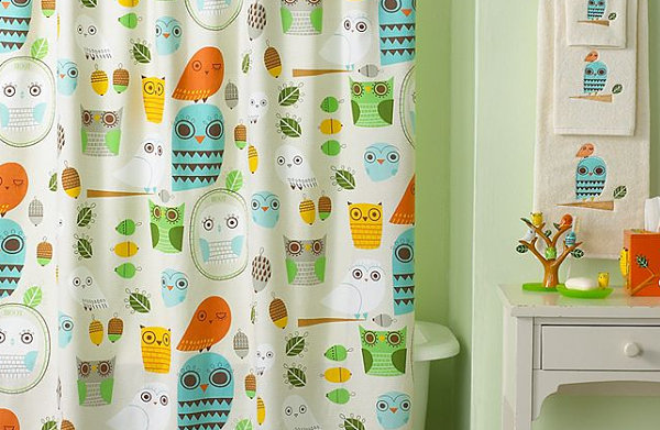 Playful owl-themed shower curtain