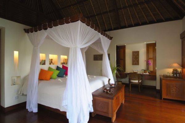 Plush bedroom with Balinese culture